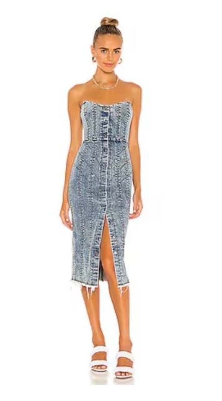 Misha Collection Aquila Denim Acid Wash Strapless Midi Dress